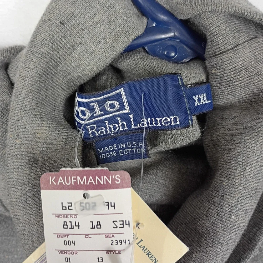 Polo Ralph‎ Lauren Turtleneck Shirt XXL Gray Vintage Made in USA NWT Cotton